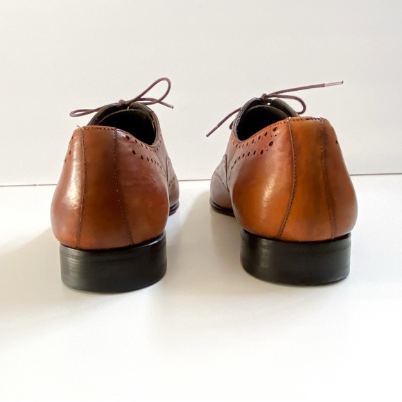 MEZLAN brown tan Antique Italian leather lace wingtip Oxford dress shoes - Picture 4 of 9
